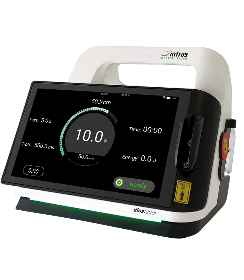 Frontansicht des dios:dual Diodenlasers (Lipolaser-Gerät) von intros Medical Laser